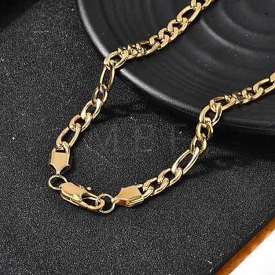 7MM 304 Stainless Steel Figaro Chain Necklaces for Women Men NJEW-B134-04A-G-1