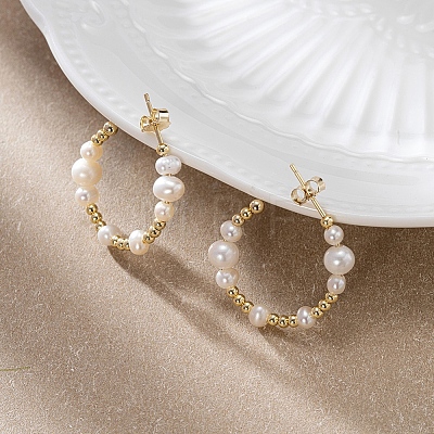 Natural Pearl Ear Studs for Women EJEW-P231-16G-1