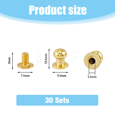 SUPERFINDINGS 30 Sets Brass with Iron Knob Screw Rivet FIND-FH0008-64G-1