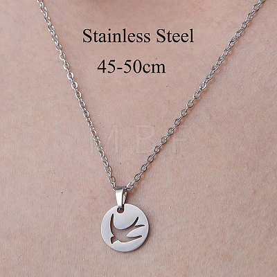 201 Stainless Steel Swallow Pendant Necklace NJEW-OY001-17-1