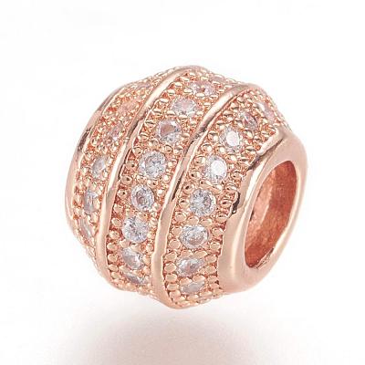 Brass Micro Pave Cubic Zirconia European Beads ZIRC-F062-12RG-1