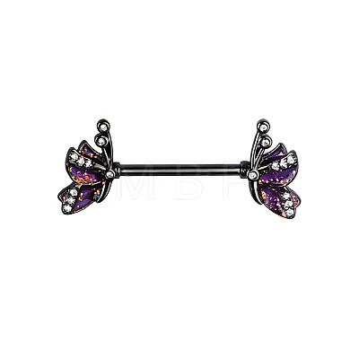 Brass Enamel with Crystal Rhinestone Purple Butterlfy Barbell Nipple Rings FS-WGE2017-12-1