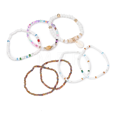 Bohemian Resin & Alloy & Glass Beads & Shell & Plastic Pearls Beaded Stretch Bracelets BJEW-Z169-01A-1