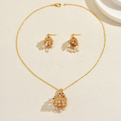 Brass Plastic Stud Earrings & Pendant Necklaces Sets for Women KW7238-1