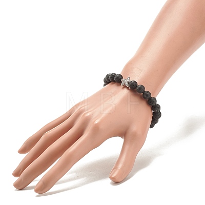 Natural Lava Rock Stretch Bracelet with Alloy Starfish BJEW-JB08192-05-1