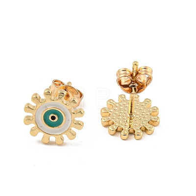 Sun with Evil Eye Real 18K Gold Plated Brass Stud Earrings EJEW-L269-056G-1