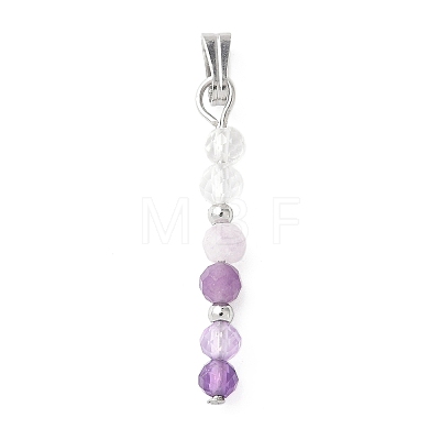 Faceted Round Natural Quartz Crystal & Amethyst & Lepidolite/Purple Mica Stone Beaded Pendants PALLOY-JF03529-07-1
