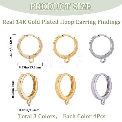 6 Pairs 3 Colors Rack Plating Brass Hoop Earring Findings KK-CN0002-45-1