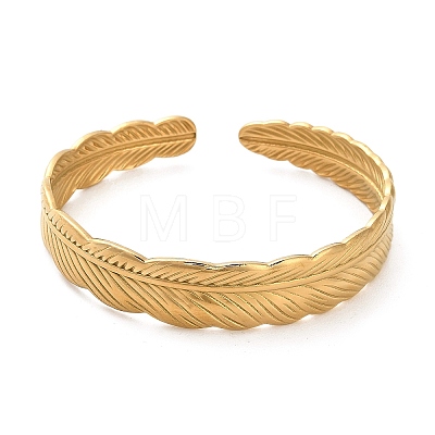 304 Stainless Steel Feather Cuff Bangles BJEW-G694-01G-1