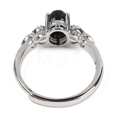 Oval Natural Black Agate Adjustable Rings RJEW-Q819-01P-09-1