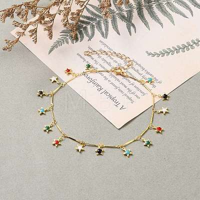 Brass Enamel Star Charm Anklets AJEW-AN00344-04-1