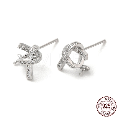 Rhodium Plated 925 Sterling Silver Micro Pave Cubic Zirconia Stud Earing Findings STER-P056-08P-1