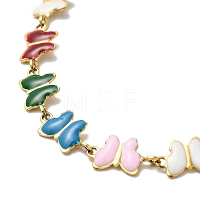 Colorful Enamel Butterfly Link Chain Necklace NJEW-C037-02G-1