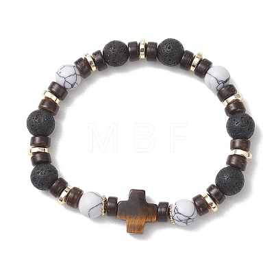 4Pcs 4 Styles Synthetic Howlite & Hematite Natural Lava Rock & Coconut Beads Stretch Bracelets BJEW-JB13448-1