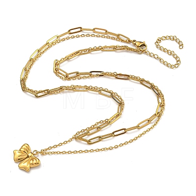 304 Stainless Steel Bowknot Pendant Necklaces LS-NJEW-L182-001G-07-1