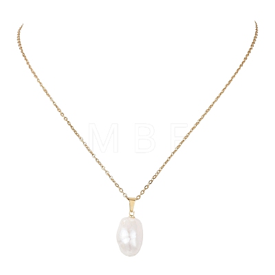 Natural Baroque Edison Keshi Pearl Oval Pendant 304 Stainless Steel Cable Chain Necklaces NJEW-JN05963-1