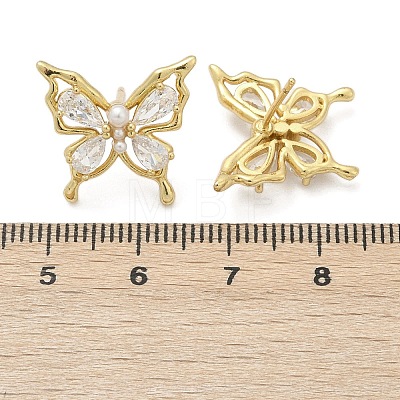 Butterfly Brass Micro Pave Cubic Zirconia Stud Earrings EJEW-M082-17G-02-1