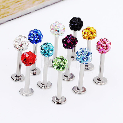 316 Surgical Stainless Steel Rhinestone Round Ball Threadless Labrets WG0410F-09-1