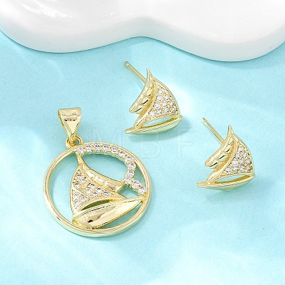 Brass Micro Pave Cubic Zirconia Pendant & Stud Earrings Sets for Women SJEW-F227-01B-G-1