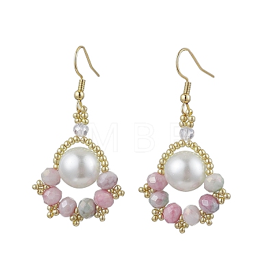 Paw Print Imitation Pearl & Glass Seed Beads Dangle Earrings EJEW-MZ00386-03-1