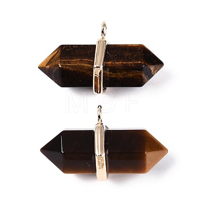 Natural Tiger Eye Double Terminal Pointed Pendants G-N345-09I-1