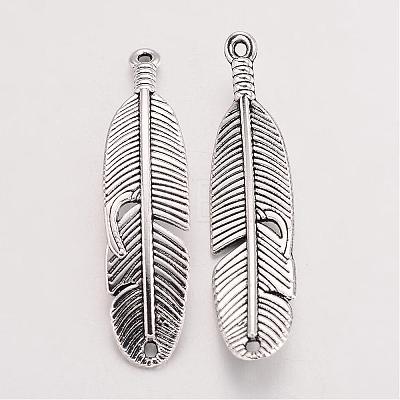 Tibetan Style Alloy Feather Pendants TIBEP-Q043-326-RS-1