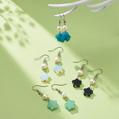 Natural & Synthetic Gemstone Star Dangle Earring for Women EJEW-JE05063-1