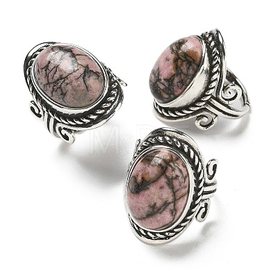 Natural Rhodonite Adjustable Rings RJEW-I108-01AS-04-1