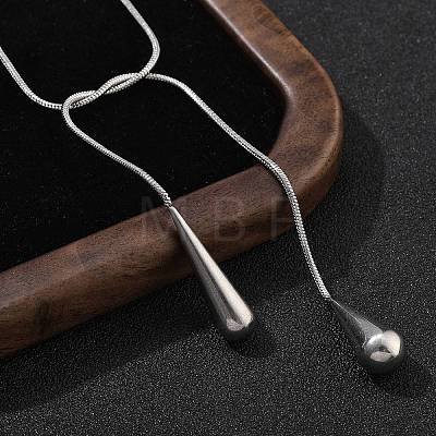 304 Stainless Steel Snake Chain Lariat Necklaces with Teardrop Ends NJEW-D300-02P-1