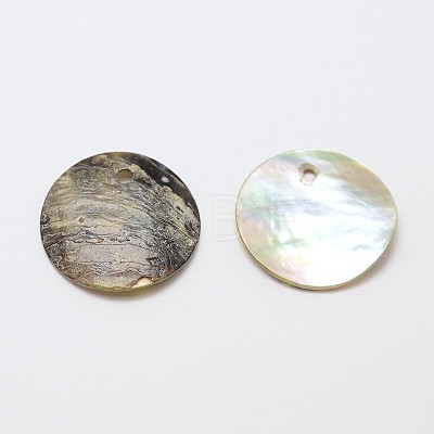 Flat Round Natural Akoya Shell Pendants SHEL-N031-11-1