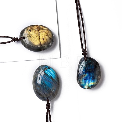 Natural Labradorite Oval Pendant Necklaces PW-WGBBC83-01-1