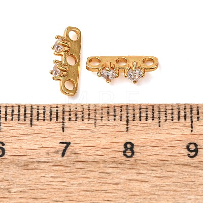 Brass Pave Clear Cubic Zirconia 3-Hole Spacer Bars KK-K422-21G-1