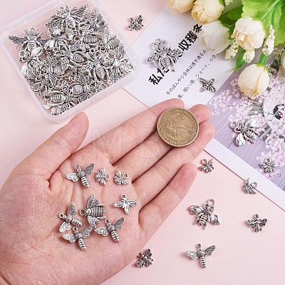 90 Pieces Bee Alloy Charm Pendant Mixed Honey Bee Charm Antique Alloy Insect Charm for Jewelry Making Crafts JX209A-1