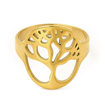 Ion Plating(IP) Tree of Life 201 Stainless Steel Finger Rings RJEW-G278-40G-1