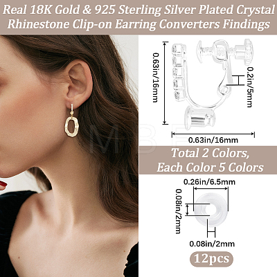 12Pcs 2 Styles Brass & Crystal Rhinestone Clip-on Earring Findings KK-BBC0028-20-1
