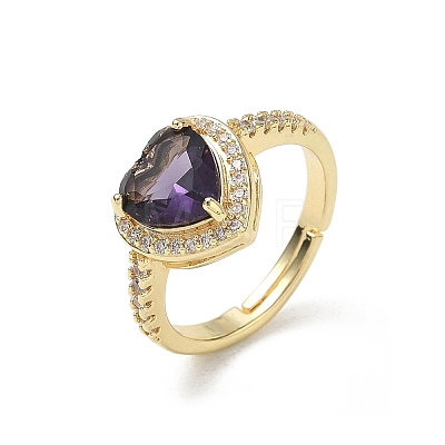 Brass & Purple Heart Cubic Zirconia Finger Rings for Women CU-CBA7E55-14G-1