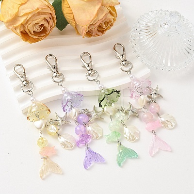 4Pcs 4 Colors Glass & ABS Plastic Pearl & CCB Plastic Pendant Decorations HJEW-YW00477-1