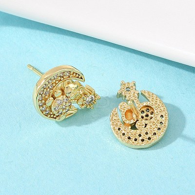 Brass Micro Pave Clear Cubic Zirconia Stud Earrings EJEW-F400-26A-G-1