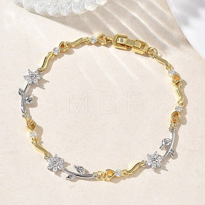Brass Micro Pave Cubic Zirconia Link Chain Bracelets for Women BJEW-C156-04B-05GP-1