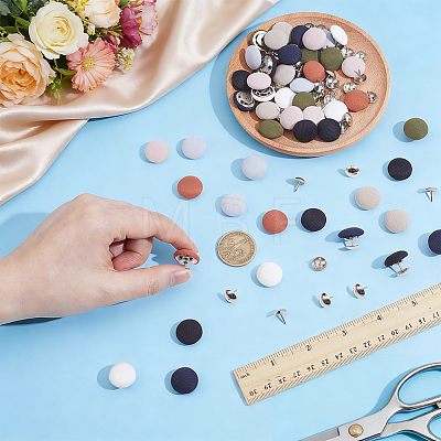 48 Bags 8 Colors Flat Round Polyester Covered Aluminum Buttons DIY-NB0016-11-1