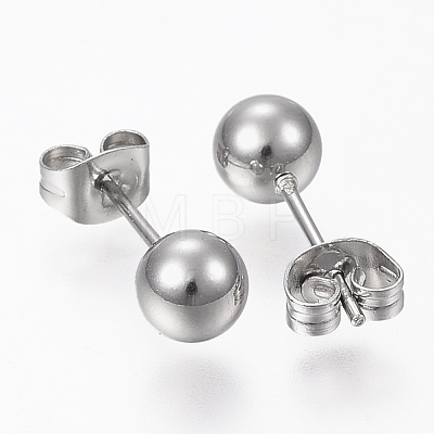 201 Stainless Steel Ball Stud Earrings STAS-P179-02P-5mm-1