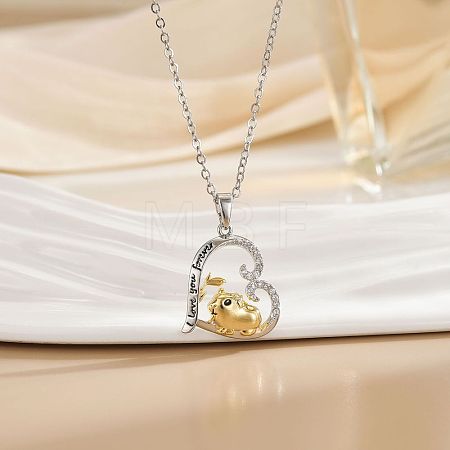 Mother's Day Two Tone Brass Micro Pave Clear Cubic Zirconia Heart Pendant Cable Chain Necklaces for Women WGE4559-03-1