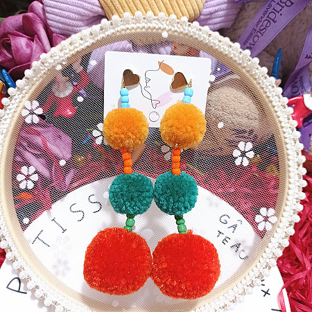 Round Polyester Dangle Stud Earrings FS-WG4E95A-01-1