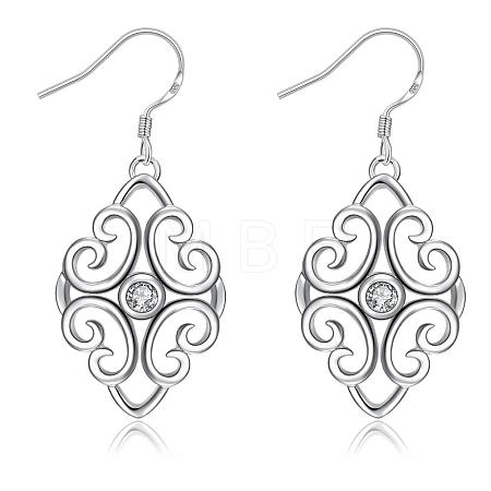 Awesome Design Filigree Rhombus Brass Cubic Zirconia Dangle Earrings EJEW-BB04609-1