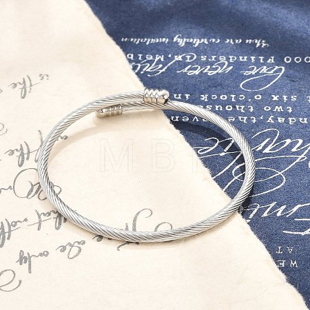 Tarnish Resistant 304 Stainless Steel Open Cuff Bangle with Oval Beaded BJEW-C031-01P-1