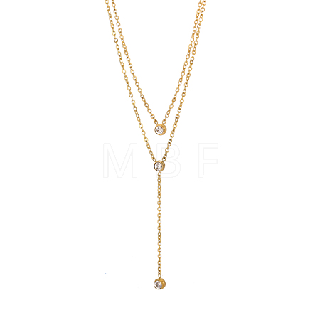 304 Stainless Steel Double Layer Y Drop Necklace STAS-OY009-43G-1