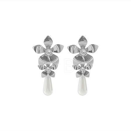 Alloy & Rhinestone & Plastic Pearl Stud Dangle Earrings WG394CA-02-1