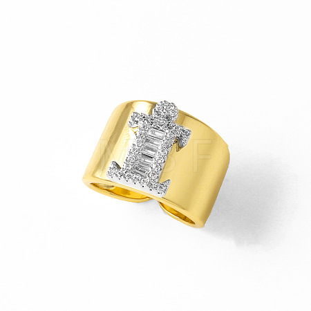 Brass Micro Pave Clear Cubic Zirconia Cuff Open Rings FS-WGA5D1D-09-1