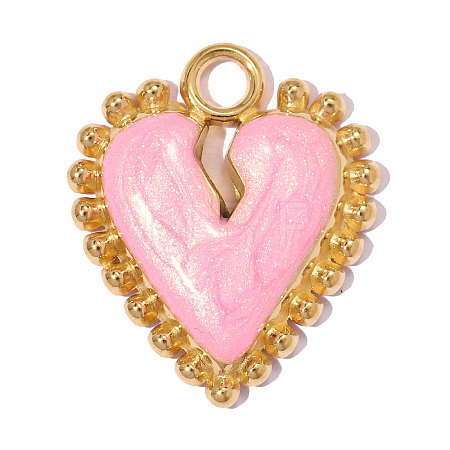 304 Stainless Steel with Pink Enamel Pendants SA-OY001-29G-1