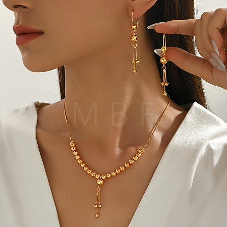 Vintage Brass Round Beaded Tassel Necklace & Earrings for Women HX9279-1